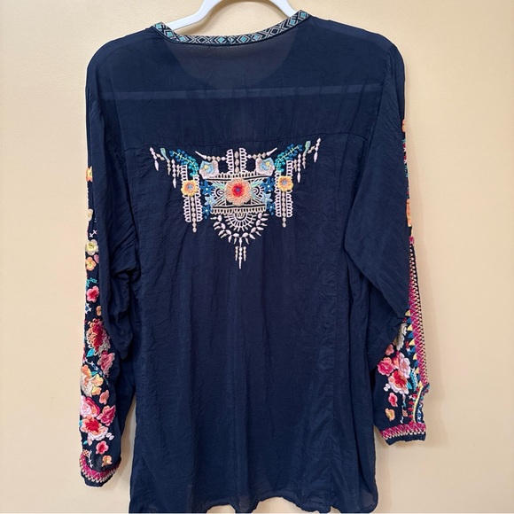 Johnny Was navy Blouse with Colorful Embroidery - Picture 10 of 11